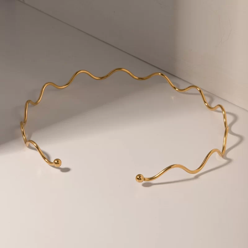 J&D Jewelry Waterproof Stainless Steel Necklace Stacking Irregular Collar Wavy Neck Choker for Girls - Image 4