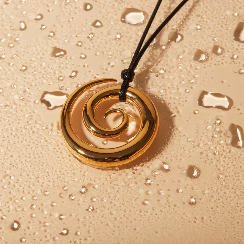 J&D Handmade Gold Necklace for Women Jewelry Stainless Steel Waxed Cord Spiral Circle Pendant Necklaces - Image 5