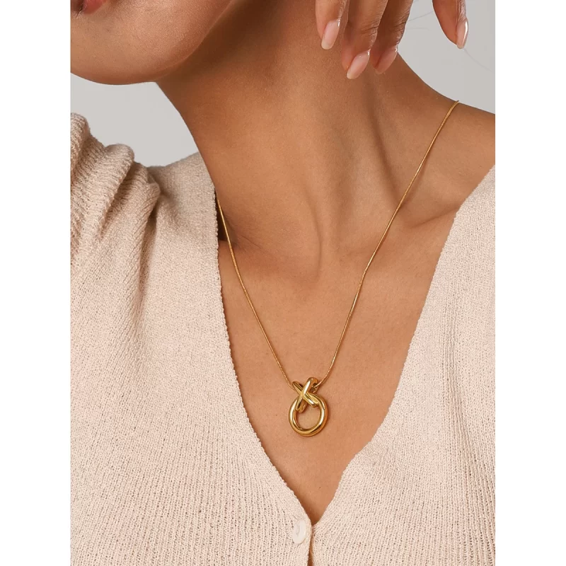 J&D Jewelry Fashion Necklace Two Tone Plated Snake Chain Necklace Stainless Steel Donuts Pendent Necklace - Image 3