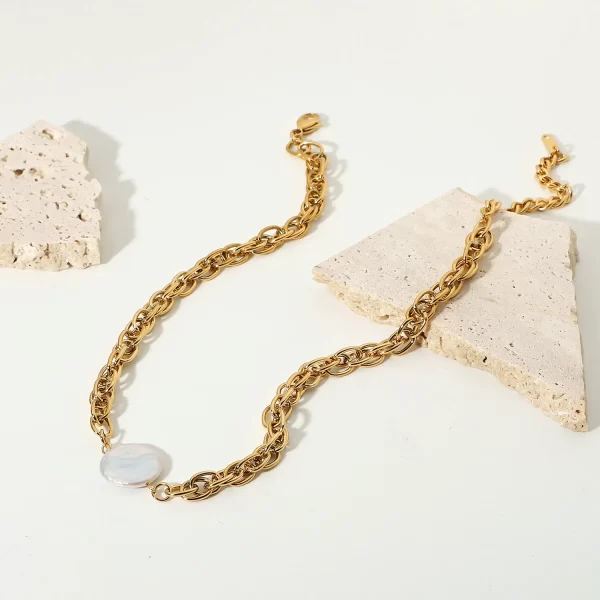 New 18k Gold Plated Stainless Steel Pearl Choker Fashion Rope Chain Freshwater Pearl Necklace - Image 5
