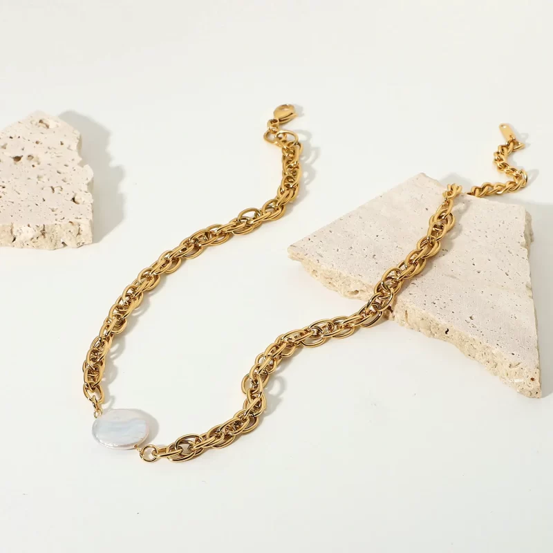 New 18k Gold Plated Stainless Steel Pearl Choker Fashion Rope Chain Freshwater Pearl Necklace - Image 5