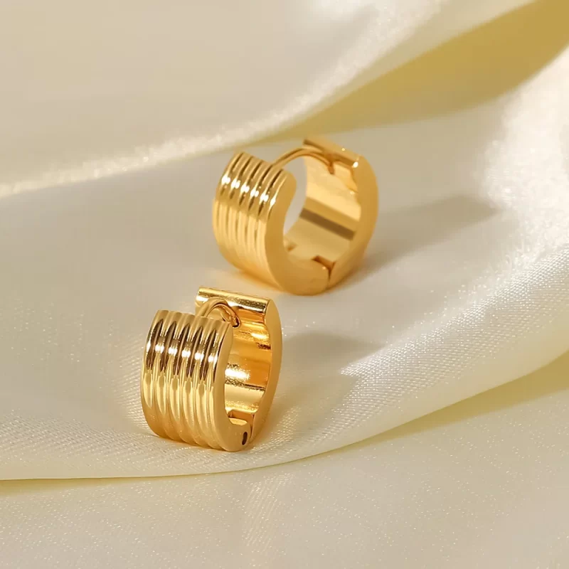 18K Gold Plated Stainless Steel Jewelry Gift Geometric Silver Color Square C Earrings for Women - Image 3