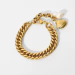18K Gold Plated Stainless Steel Shell Freshwater Pearl Bracelets For Women Men Double Cuban Chain Chunky Bracelets Party Jewelry
