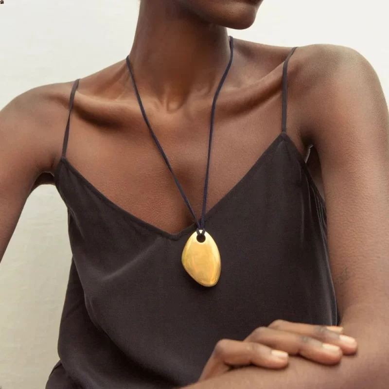 J&D 18k Stainless Steel Modern Irregular Smooth Pendant Fashion Necklace Black Wax Rope 70cm - Image 3