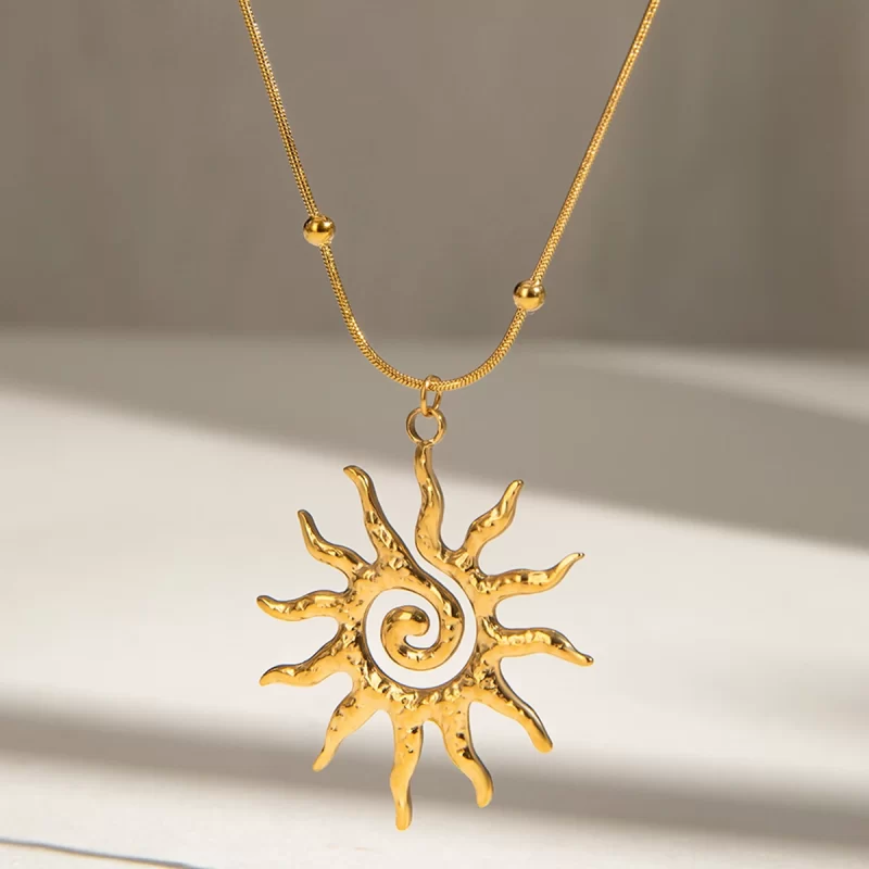 J&D 18k Gold Stainless Steel Spiral Sun Pendant Necklace 40+5cm