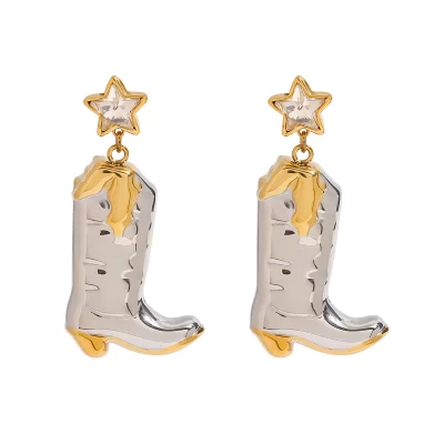 Stainless Steel Polished Minimalist Trendy Jewelry  Star boot drop Earrings for Women
