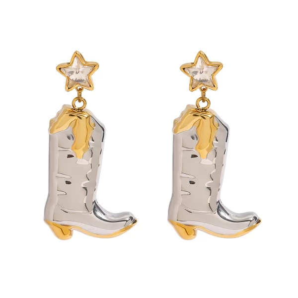 Stainless Steel Polished Minimalist Trendy Jewelry  Star boot drop Earrings for Women