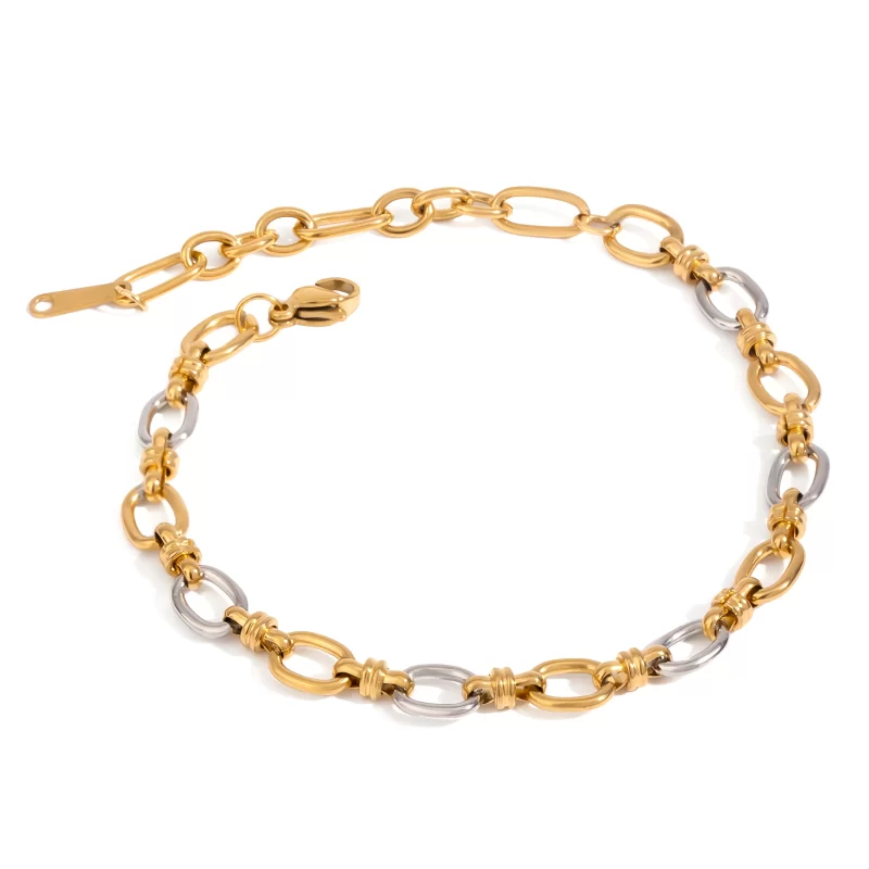 inimalist Versatile Stainless Steel Gold&Silver Color Chain Necklace Bracelet Set For Women Fashion Jewelry Accessory