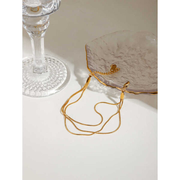 Modern Minimalist 18K Gold Stainless Steel Square Snake Bone Chain 3-layer Bracelet - Image 4
