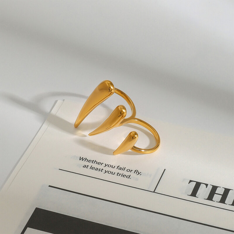 Bold Claw Contemporary Design 18K Gold Stainless Steel Modern Statement Jewelry Open Size Adjustable Ring - Image 3