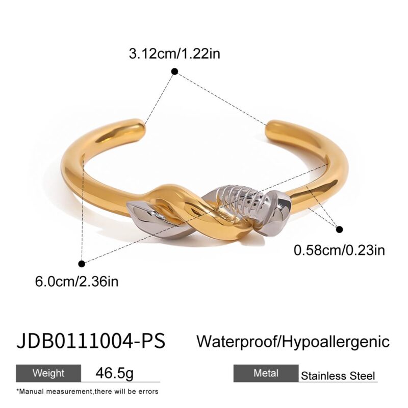 Ladies modern minimalist 18k gold stainless steel gold and silver color matching nail wound open bracelet - Image 5