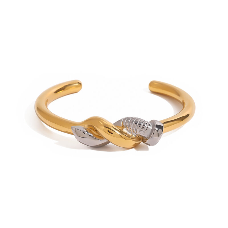 Ladies modern minimalist 18k gold stainless steel gold and silver color matching nail wound open bracelet