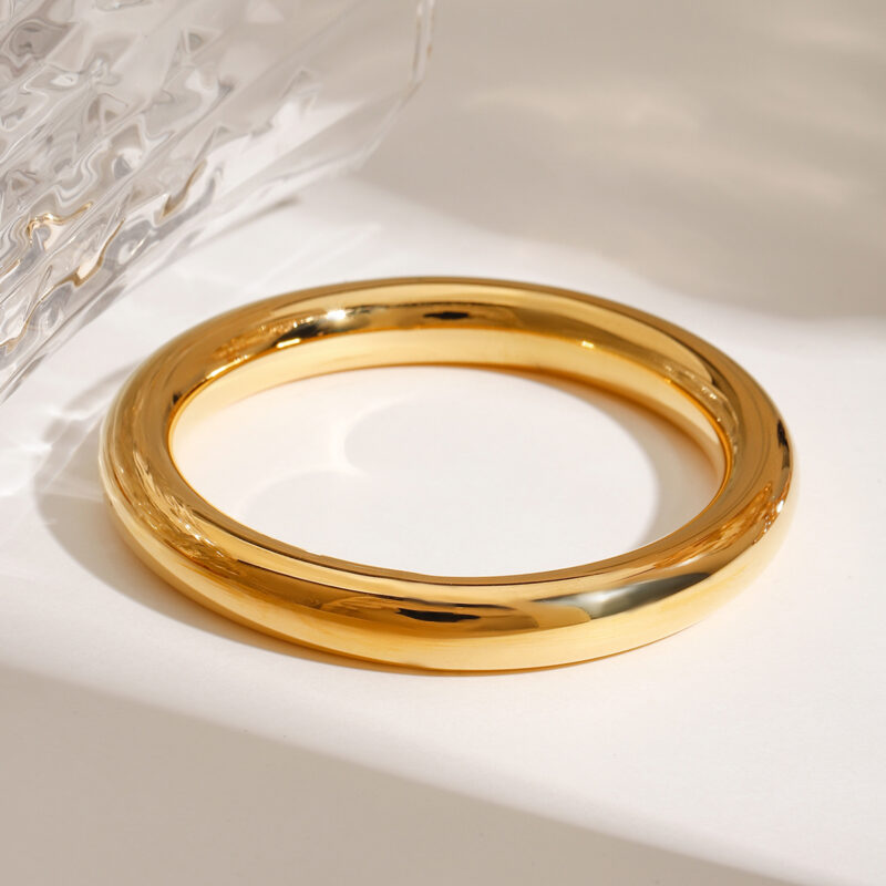 Modern and Simple 18k Gold Stainless Steel 10MM Simple Plain Ring Lady Style High-end Round Bracelet - Image 2