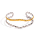 Modern minimalist 18K gold stainless steel gold and silver color matching hammer lines double hollow open bracelet