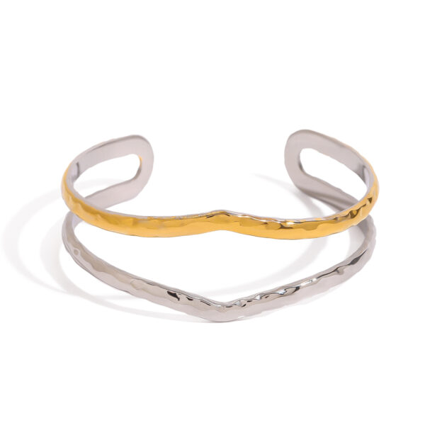 Modern minimalist 18K gold stainless steel gold and silver color matching hammer lines double hollow open bracelet