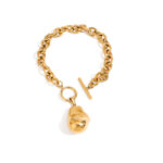 New Trendy 18K Gold PVD Chunky Cable Chain Nugget Irregular Charm Pendant OT Lobster Claw Bracelet