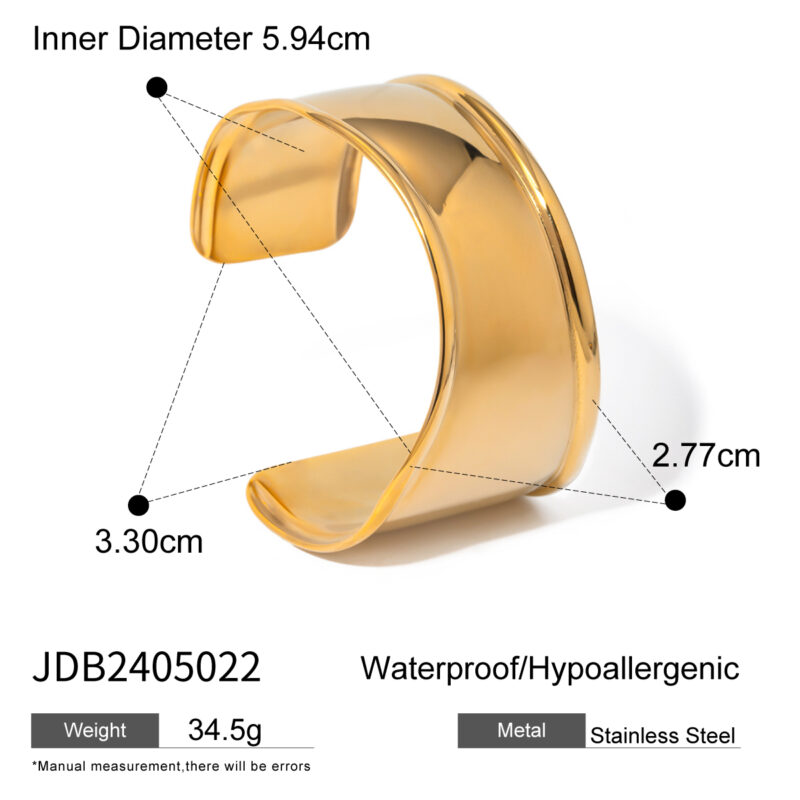 18K PVD Gold Plated Silver Wide Hammered Texture and V Gap Opening Irregular Shape Cuff Bangle for Women - Image 5