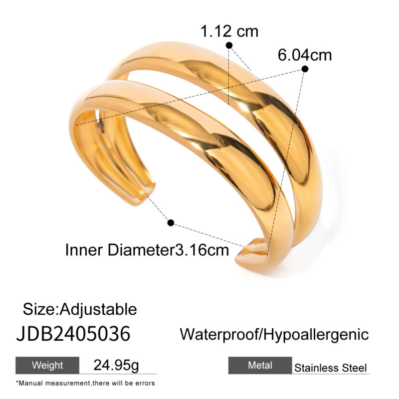 Bluble Layers Glossy Stainless Steel Open Bracelet Bangle 18K Gold Waterproof Metal Charm Jewelry New Gift - Image 5