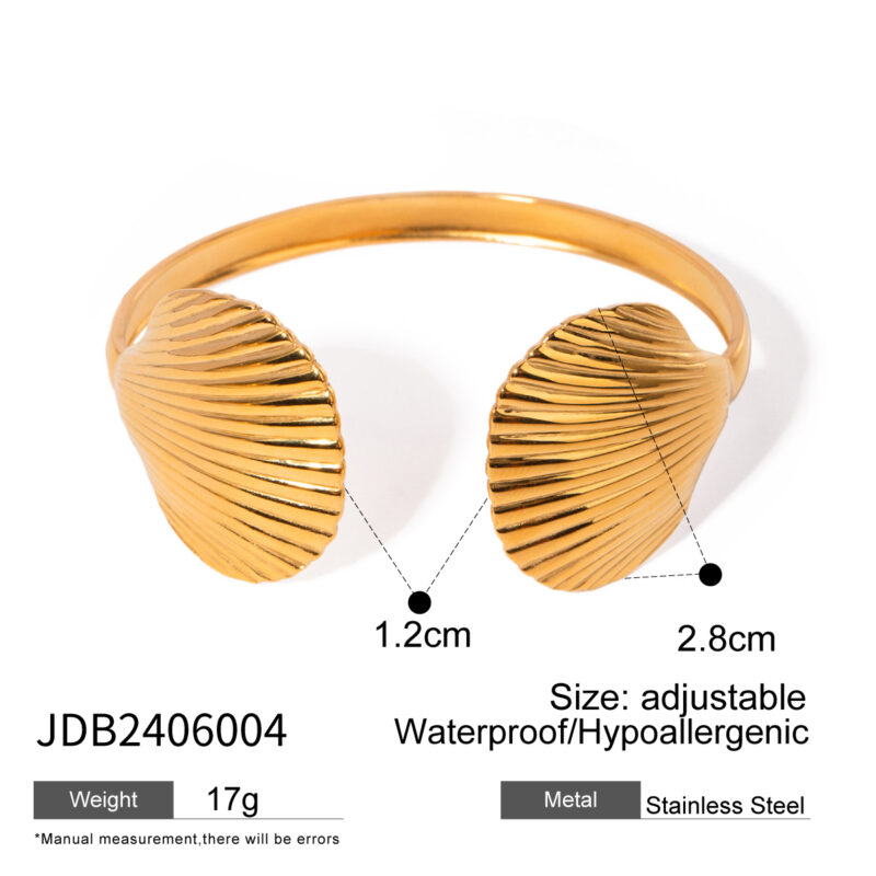Summer Series Jewelry Stainless Steel 18K Gold Rings Adjustable Big Scallop Simple Open Rings - Image 6
