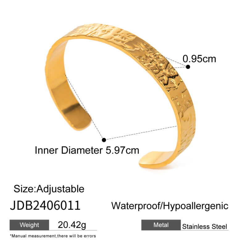 Metal Textured Hammered Stainless Steel Open Bangle Bracelet Geometric Vintage Style Daily Jewelry For Women - Image 6