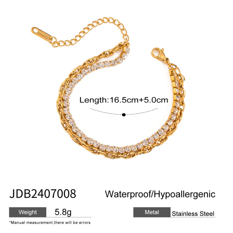 Stainless Steel Cubic Zirconia Chain Bracelet for Women Double Layers Charming Luxury Temperament Jewelry Gifts Wedding - Image 4