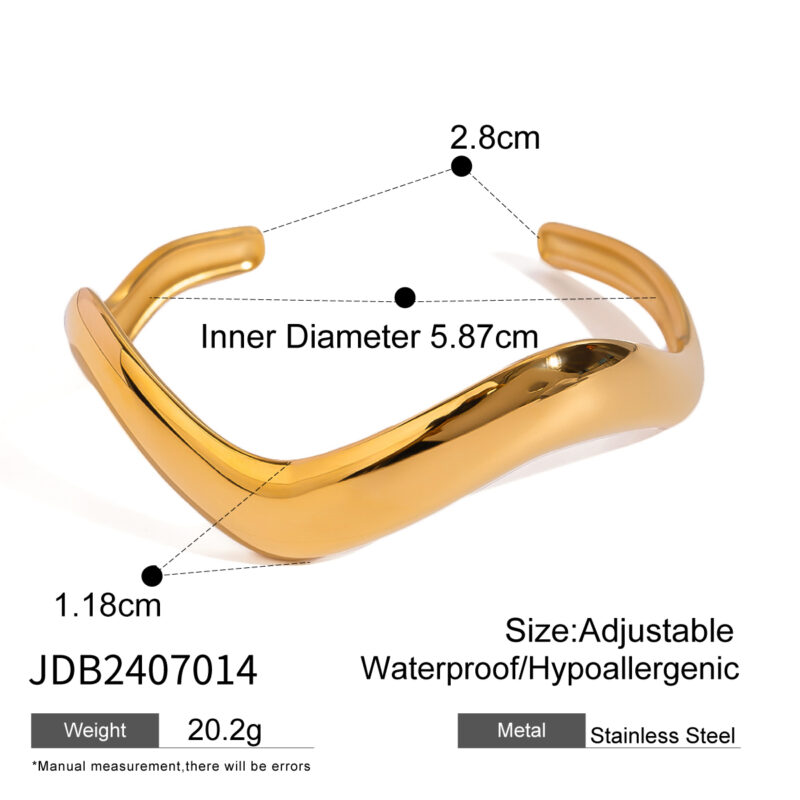 Geometric Wave Stainless Steel Cuff Bracelet Bangle Minimalist Waterproof Metal Wrist Brand Unusual Jewelry For Women - Image 6