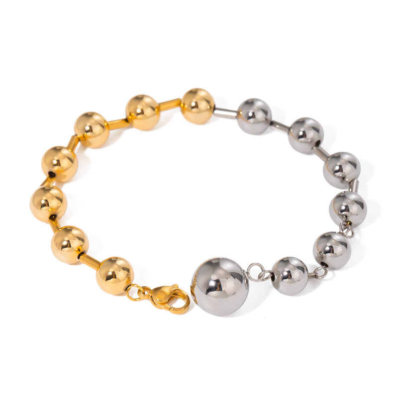 J&D 18K Gold Stainless Steel Mixed Metal Bead Bracelet Hypoallergenic 19cm