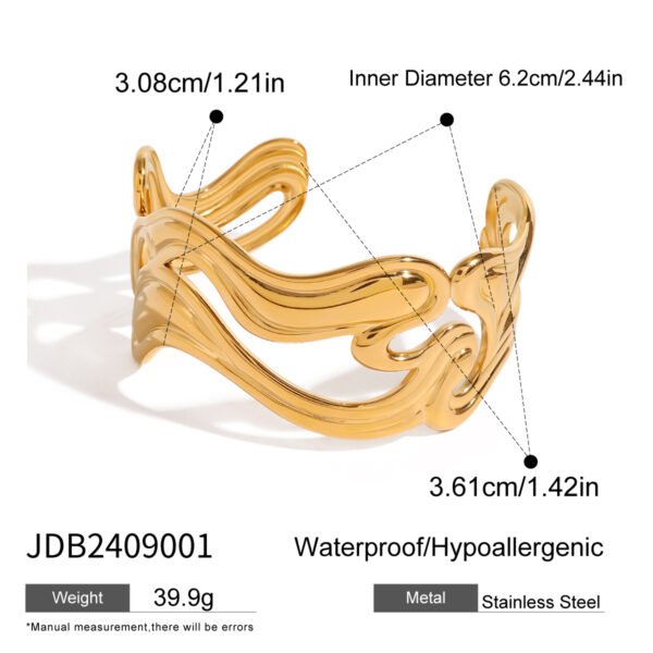 Minimalist Stainless Steel Irregular Curve Geometric Wave Thread Bangle Bracelet Gold Waterproof Metal Jewelry Gift - Image 6