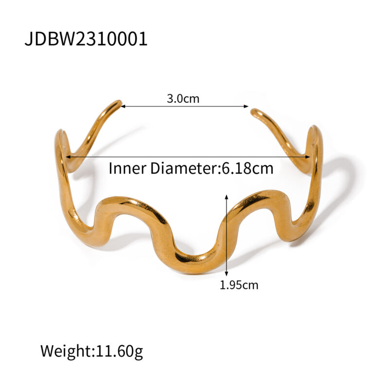 New Wave Choker Bracelet Hoop Earrings Ring Set Women's Stainless Steel Fashion Jewelry PVD Gold Plated Charm Gift - Image 4