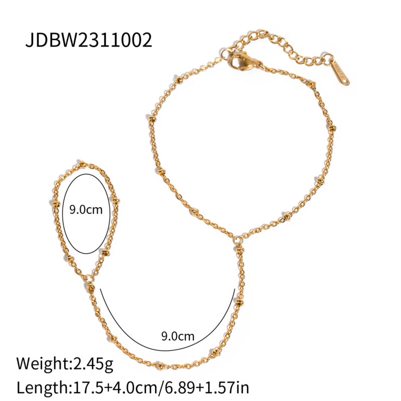 New Pattern Stainless Steel Rice Bead Chain Ring Bracelet 18K Gold Plated Fashion Jewelry for Women Gift - Image 6