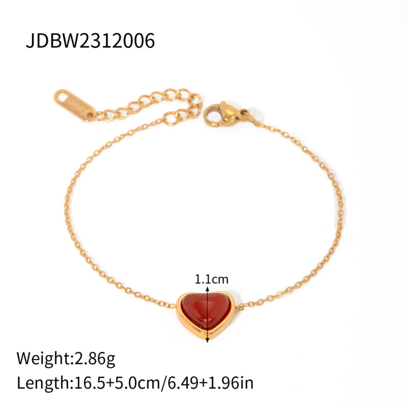 Stainless Steel Inlaid Red Agate Heart Bracelet for Women's Romantic Fashion Jewelry Valentine's Day Gift - Image 6
