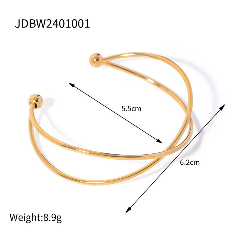 Minimalist Versatile Stainless Steel Gold&Silver Color Smooth Crossed Lines Bracelet Bangle Waterproof Jewelry For Lady - Image 4