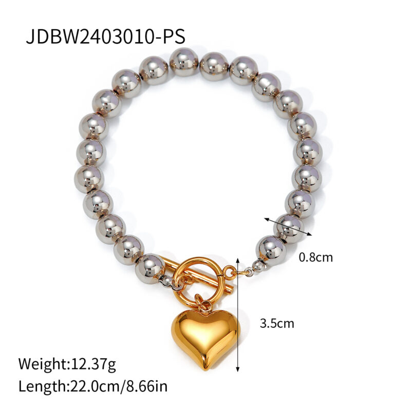 Gold Heart Silver Round Beads Bracelet Bangle Gold Color Waterproof Charm Jewelry for Women Gala Gift - Image 4