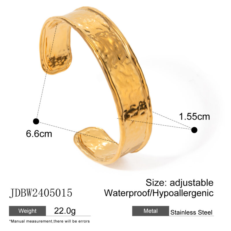Wide Golden Plated Texture Tarnish Free Opening Metal Bangle Unique Designed Daily Cuff Jewelry for Women Party - Image 5