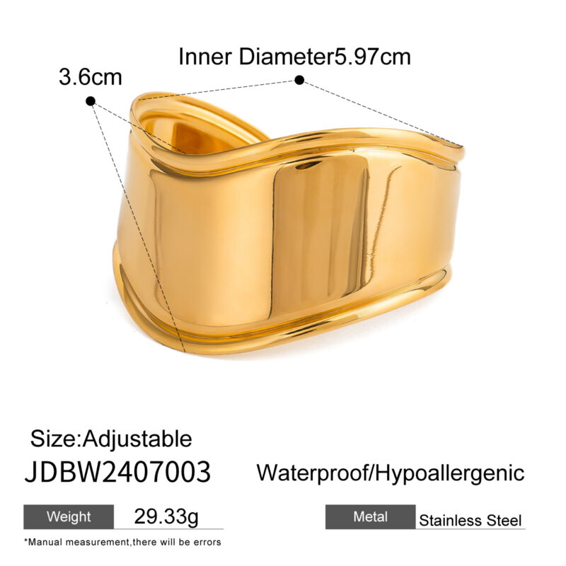 18k Gold Stainless Steel Irregular Wide Open Bangle Bracelet with Bold Design for a Contemporary Look - Image 6