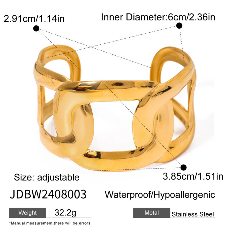 18k Gold Stainless Steel Oval Wrapped High Polished Chain Bracelet Sleek Everyday Jewelry - Image 6