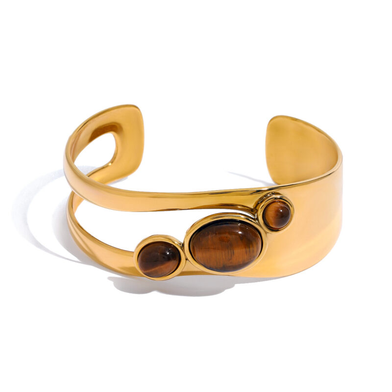 Exaggerated Retro Gold Plated Stainless Steel Natural Stone Imitation Pearl Bracelet Bangle For Women Fashion Jewelry