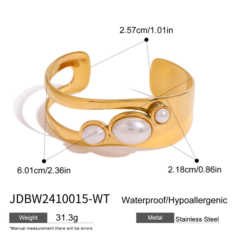 Exaggerated Retro Gold Plated Stainless Steel Natural Stone Imitation Pearl Bracelet Bangle For Women Fashion Jewelry - Image 5