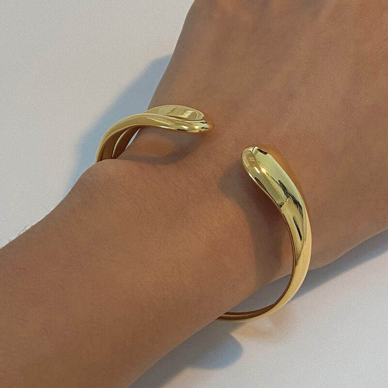 Modern Design Trendy Stainless Steel Smooth Hollow Opening Bracelet Bangle For Women Waterproof Anti Allergic jewelry - Image 3