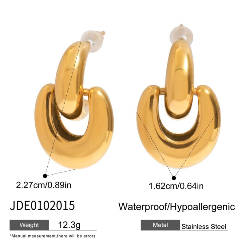 J&D Tarnish Free 18K Gold Plated Stainless Steel Hypoallergenic Polished Chunky Drop Earrings - Image 6
