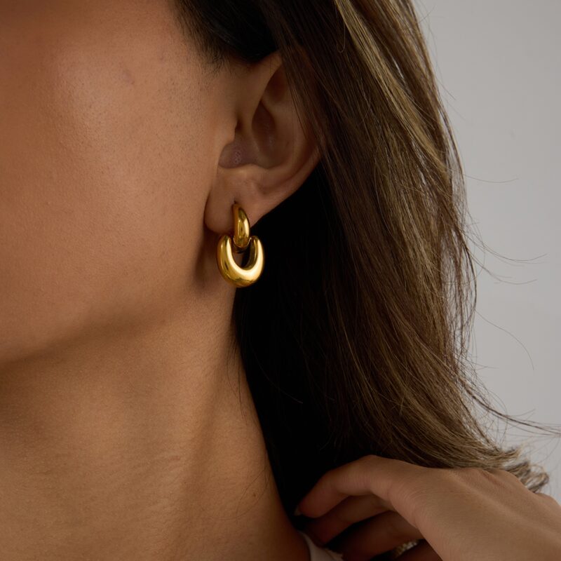 J&D Tarnish Free 18K Gold Plated Stainless Steel Hypoallergenic Polished Chunky Drop Earrings - Image 3