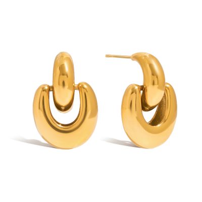 J&D Tarnish Free 18K Gold Plated Stainless Steel Hypoallergenic Polished Chunky Drop Earrings