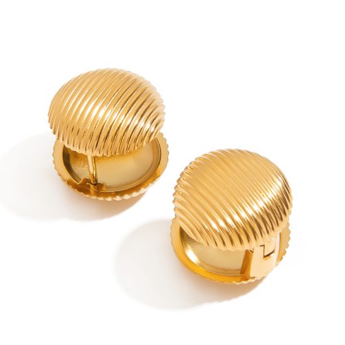 J&D Trendy Stainless Steel 18K Gold Plated Hypoallergenic Ribbed Ball Stud Earrings
