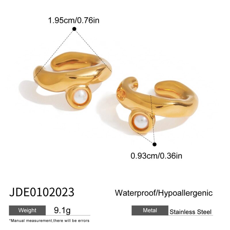 J&D 18k Gold Plated Stainless Steel High Polished Smooth Twins Shell Pearl Ear Cuff - Image 5