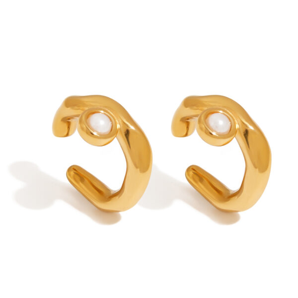 J&D 18k Gold Plated Stainless Steel High Polished Smooth Twins Shell Pearl Ear Cuff