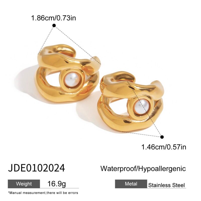 J&D 18k Gold Plated Stainless Steel High Polished Smooth Twins Shell Pearl Ear Cuff - Image 6