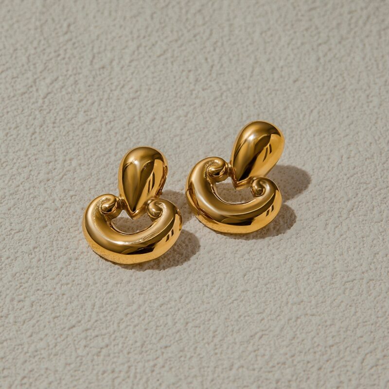 J&D Waterproof 18K Gold Plated PVD Stainless Steel Hypoallergenic Classic Chunky Hollow Gold Two Tone Earrings - Image 4