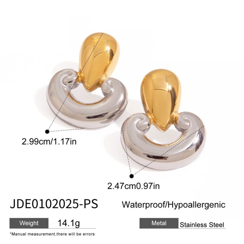 J&D Waterproof 18K Gold Plated PVD Stainless Steel Hypoallergenic Classic Chunky Hollow Gold Two Tone Earrings - Image 6