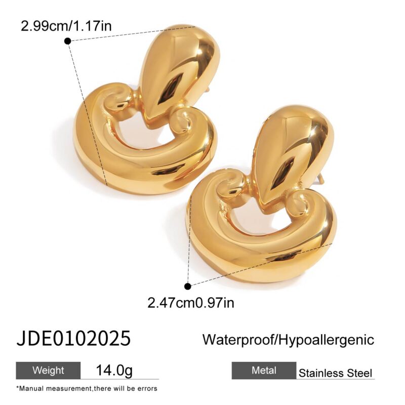 J&D Waterproof 18K Gold Plated PVD Stainless Steel Hypoallergenic Classic Chunky Hollow Gold Two Tone Earrings - Image 5
