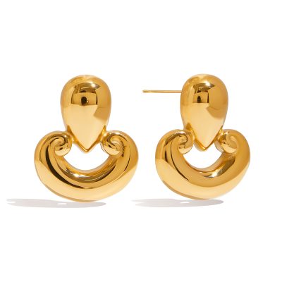 J&D Waterproof 18K Gold Plated PVD Stainless Steel Hypoallergenic Classic Chunky Hollow Gold Two Tone Earrings